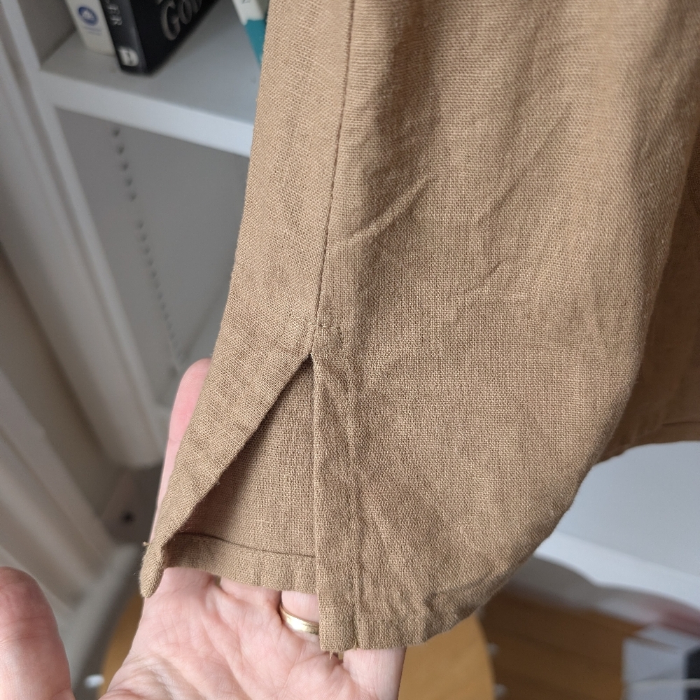 Women's Sleeveless Top Linen Blend Brown Embroidered Large Lagenlook Granola - Picture 5 of 8